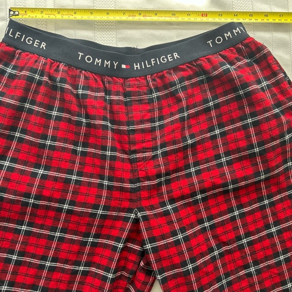 Tommy Hilfiger Red and Black Plaid Lounge Pants with Logo Waistband - Picture 3 of 4